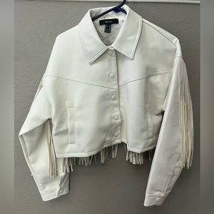 Forever 21 Faux Leather Cropped Fringe Jacket